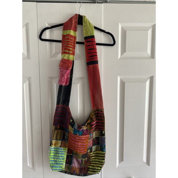 Boho Cross Body Bag Art To Wear Hippie Patchwork Fabric Newspaper Bag‎ - Picture 1 of 12